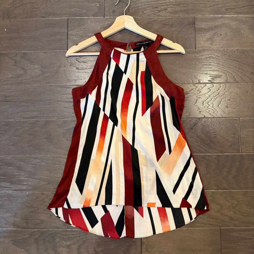 White House Black Market Silk Geometric Print Sleeveless Halter Top – Women’s 0